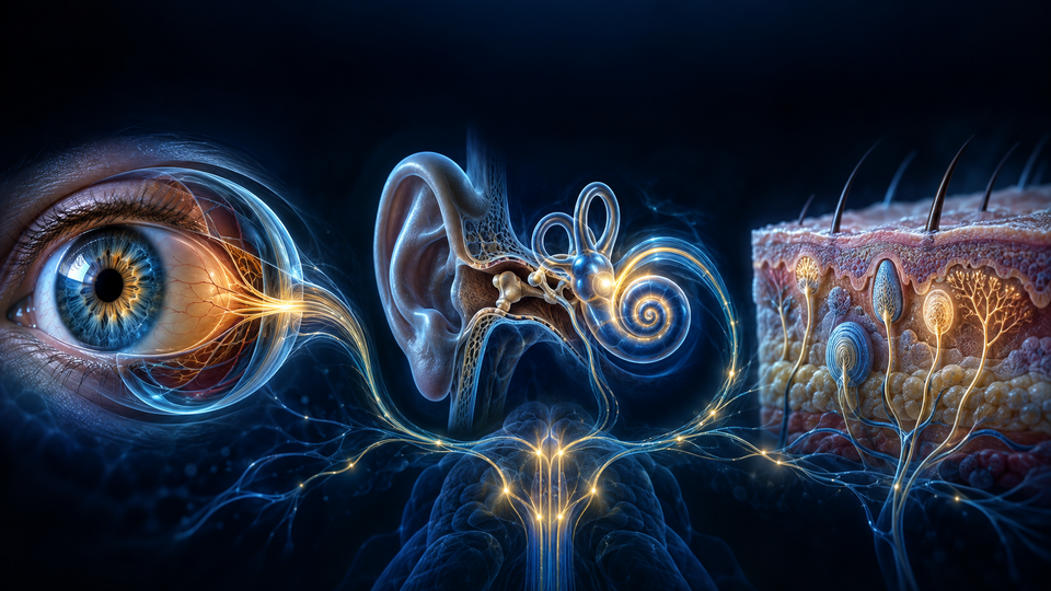 Visual, auditory, and tactile receptors transmitting sensory information